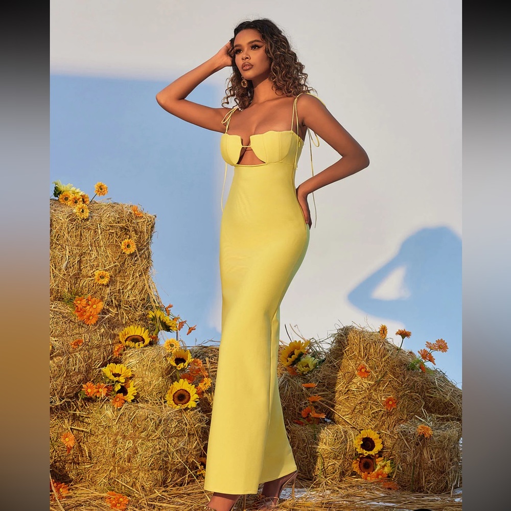 Mew Mews Gwyn Shell Cutout Maxi Bandage Dress In Yellow size Med